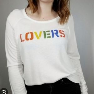 SUNDRY Lovers Print Graphic Pullover Sweater Sweatshirt Size 0 White